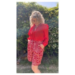 Vintage Red Ruffled Blouse
